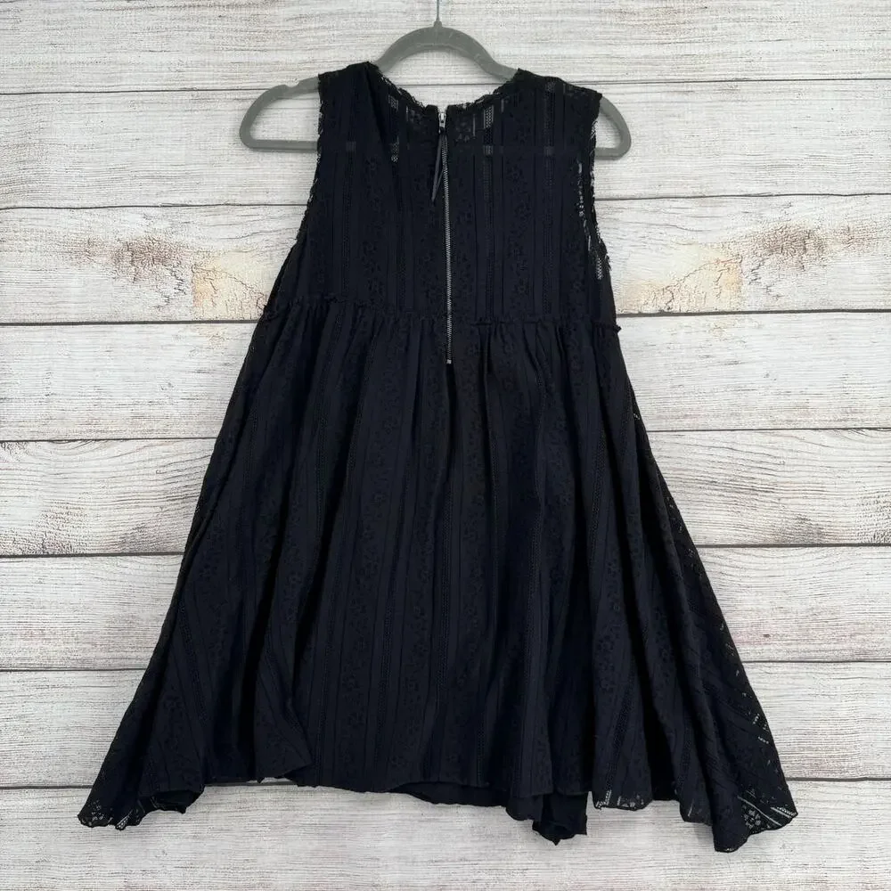 Free People Lace Mini Dress Womens Small Black‎ Sleeveless Back Zip